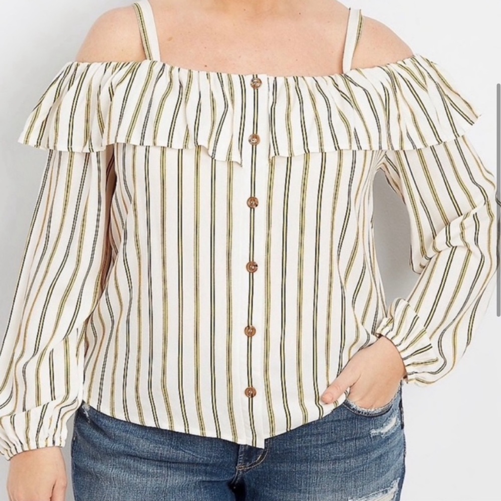 Maurice’s plus size stripe button cold shoulder top‎